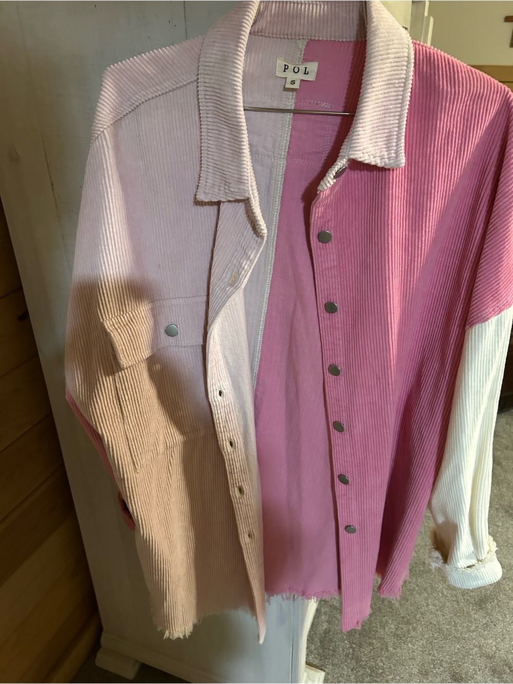 POL Pink Two-Tone Corduroy Button-Down Shirt Jacket
